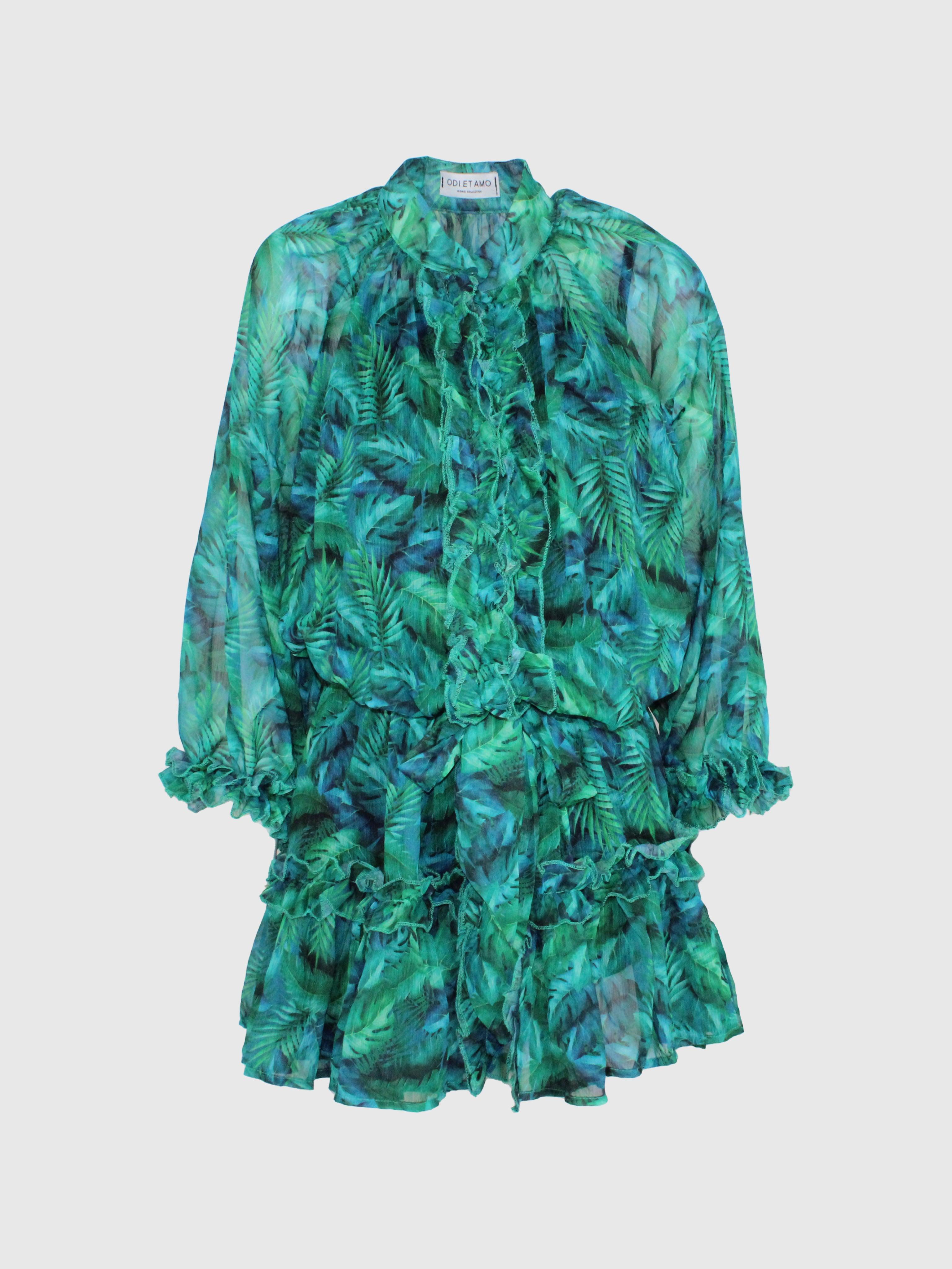 ABITO CORTO CHEMISIER IN CHIFFON SEMITRASPARENTE CON STAMPA FLOREALE E SOTTOVESTE