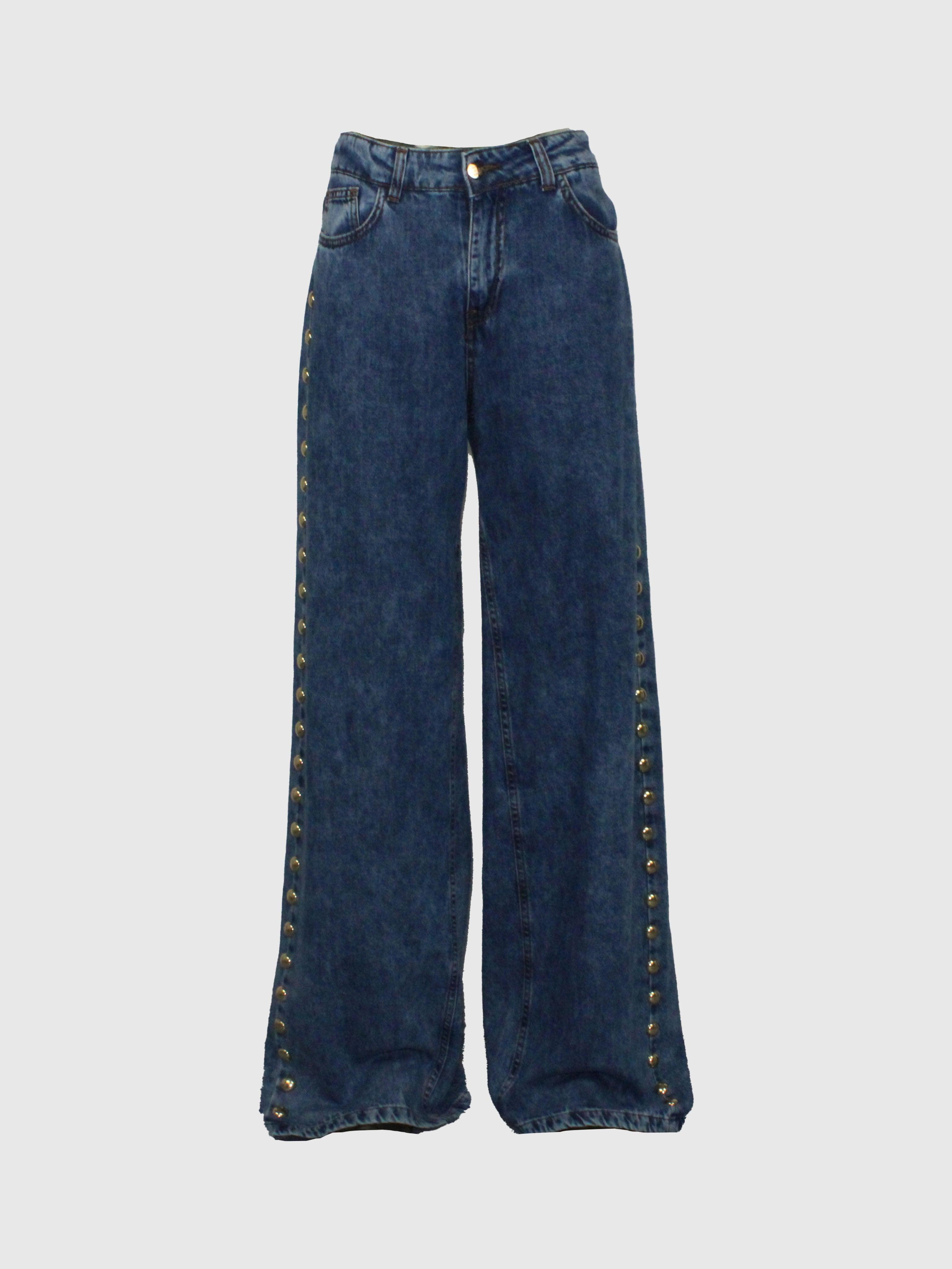 JEANS A PALAZZO WIDE LEG CON APPLICAZIONE BORCHIE ORO E TASCHE