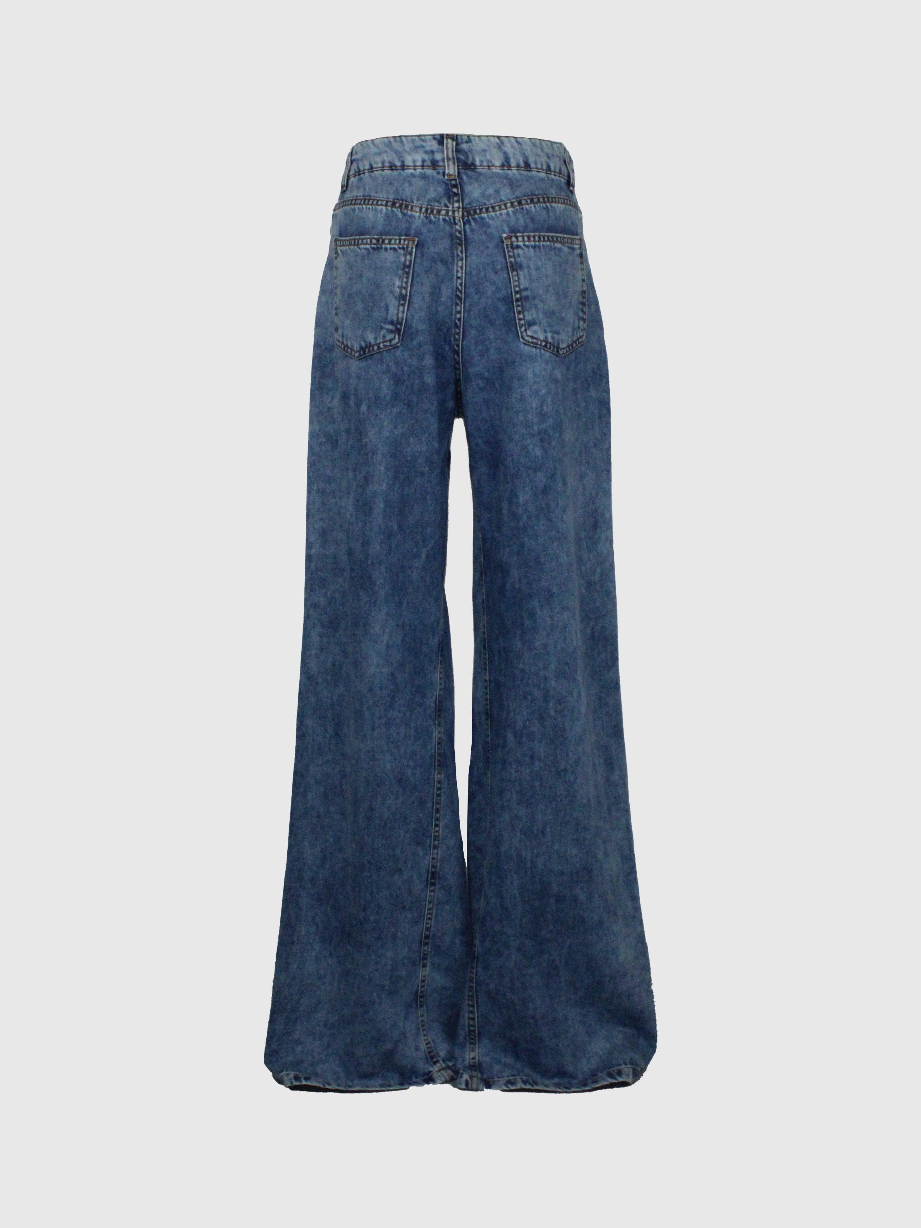 JEANS A PALAZZO WIDE LEG CON APPLICAZIONE BORCHIE ORO E TASCHE