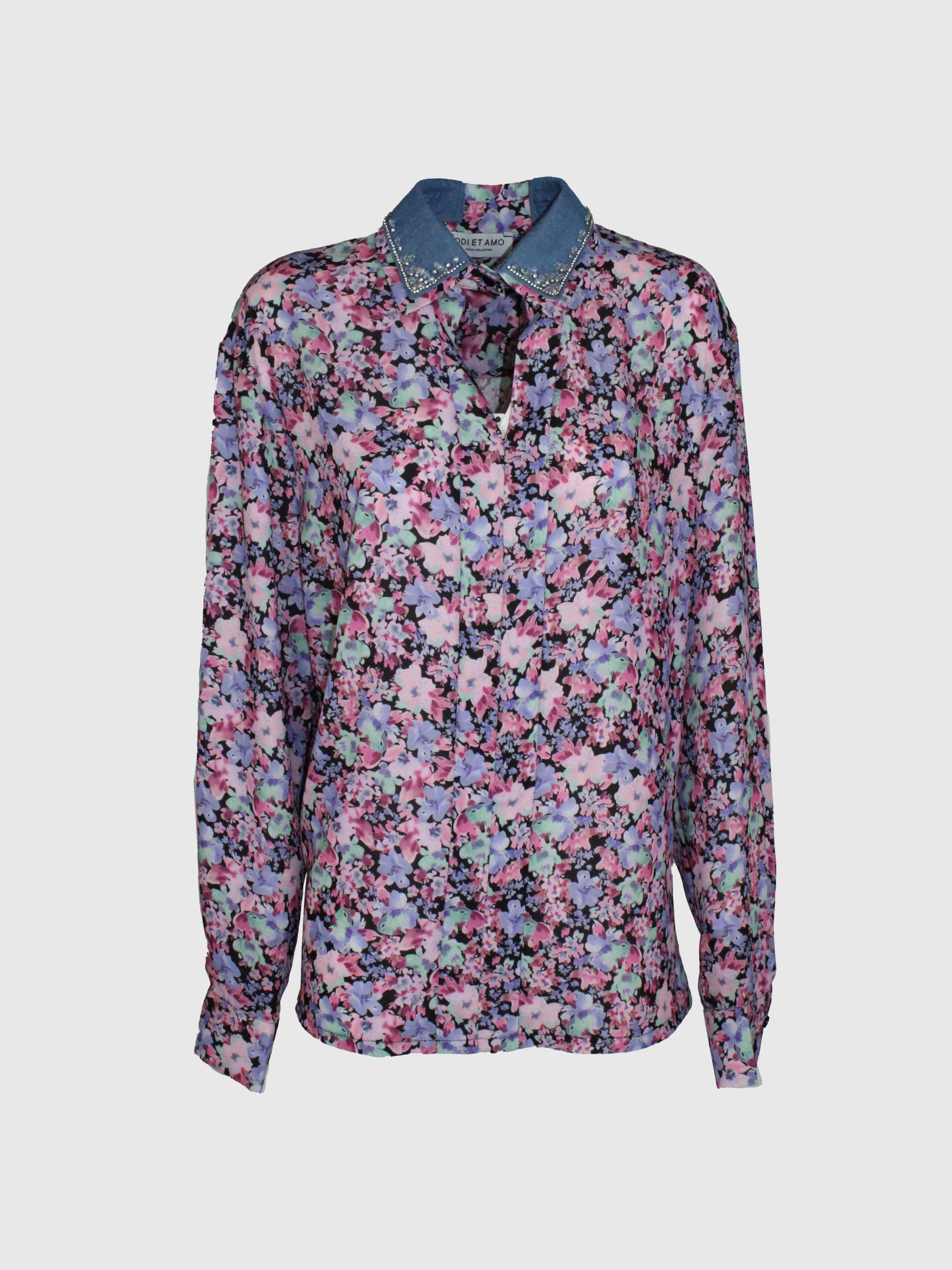 CAMICIA REGULAR FIT COLLO CON PIETRE IN JEANS