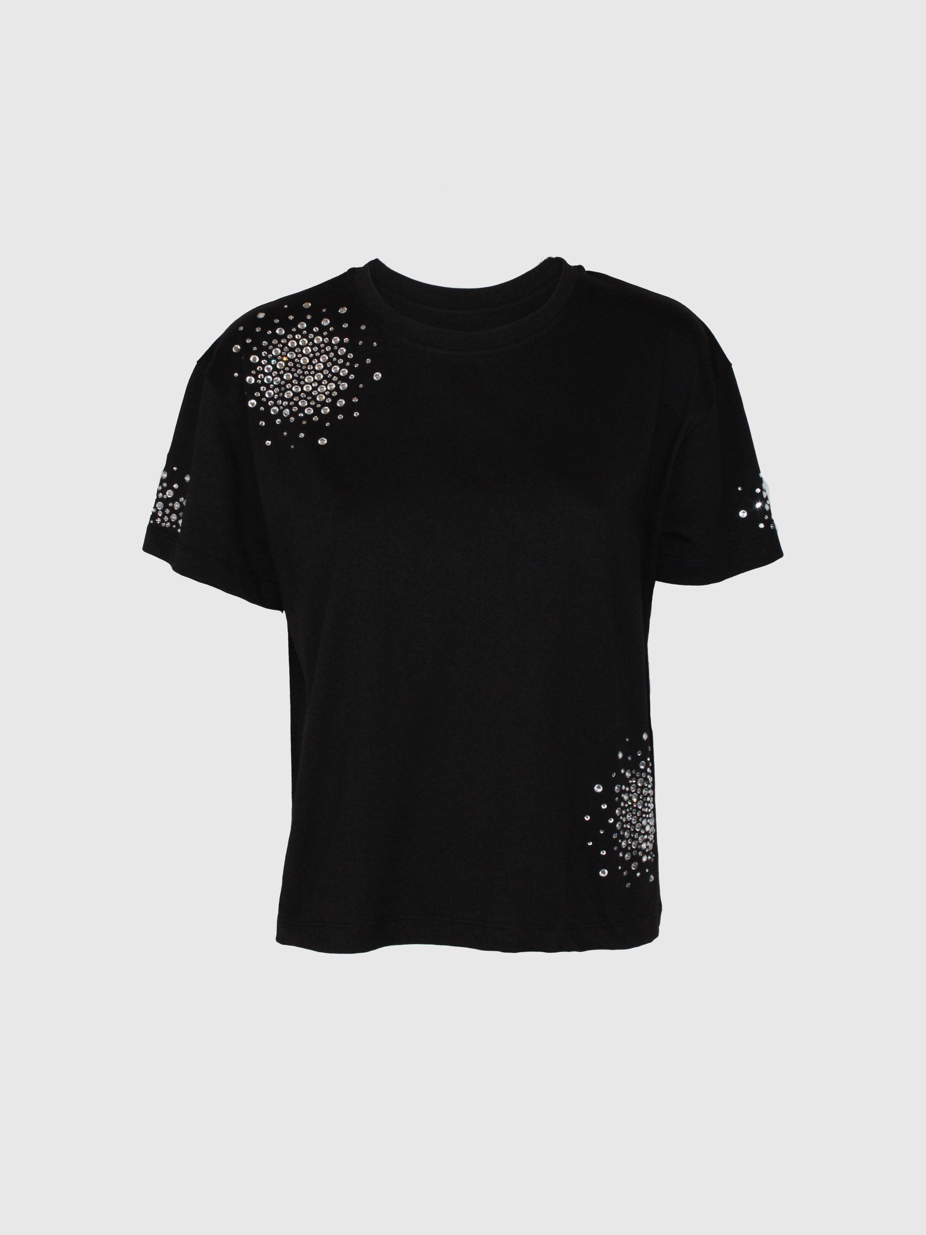 T‐SHIRT SMANICATA IN COTONE SILM FIT STRASS BIG BANG