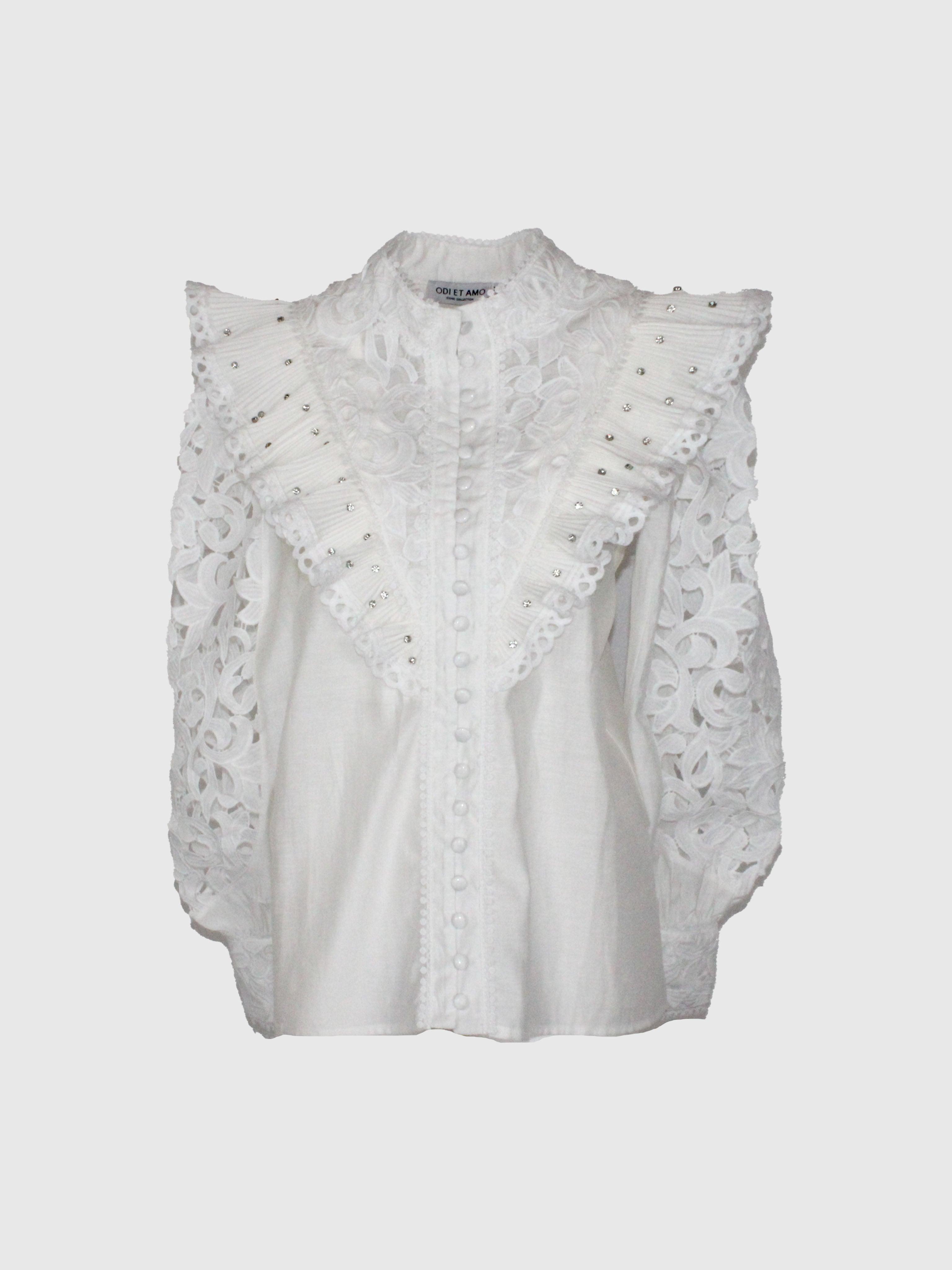 CAMICIA STILE BOHEMIEN ROUCHES E TRASPARENZE CON CRISTALLI