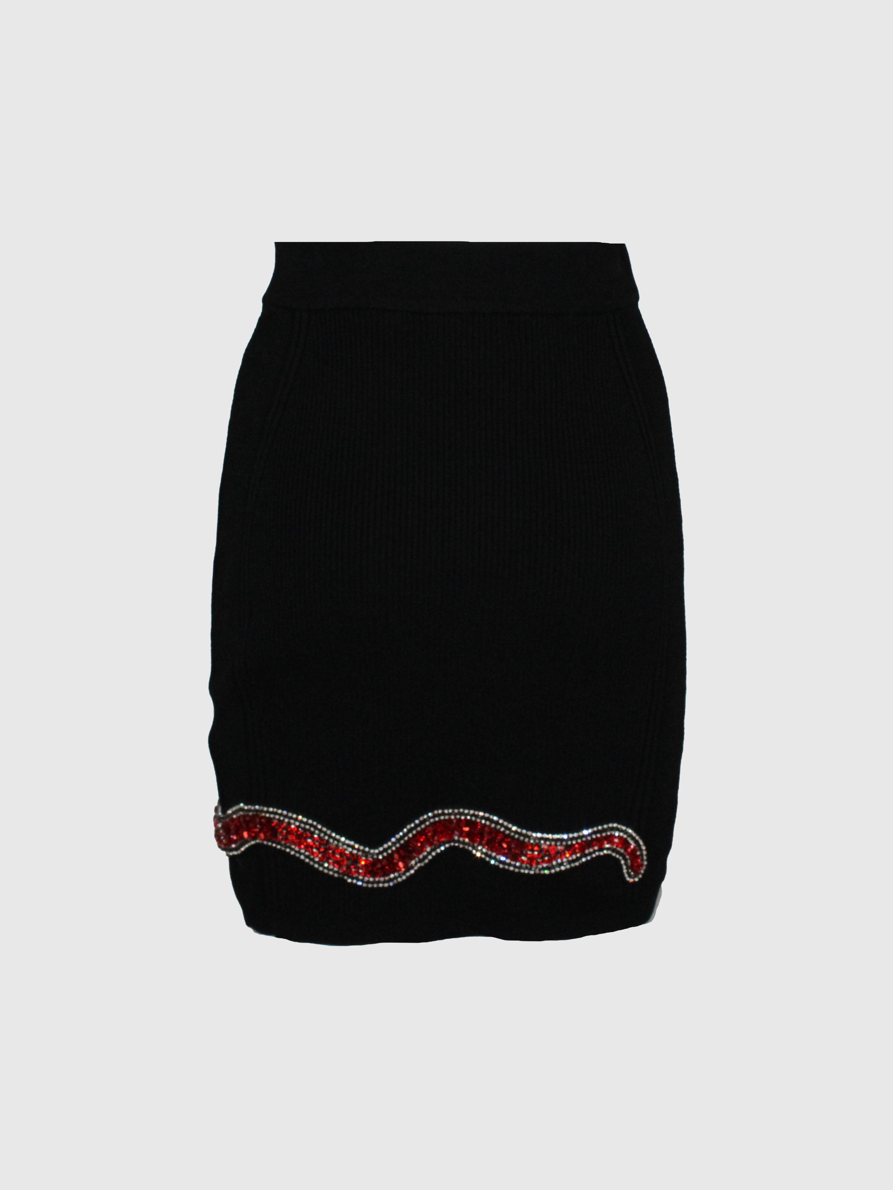 GONNA TUBINO NERO IN MAGLIA CON SERPENTE GEMELLI