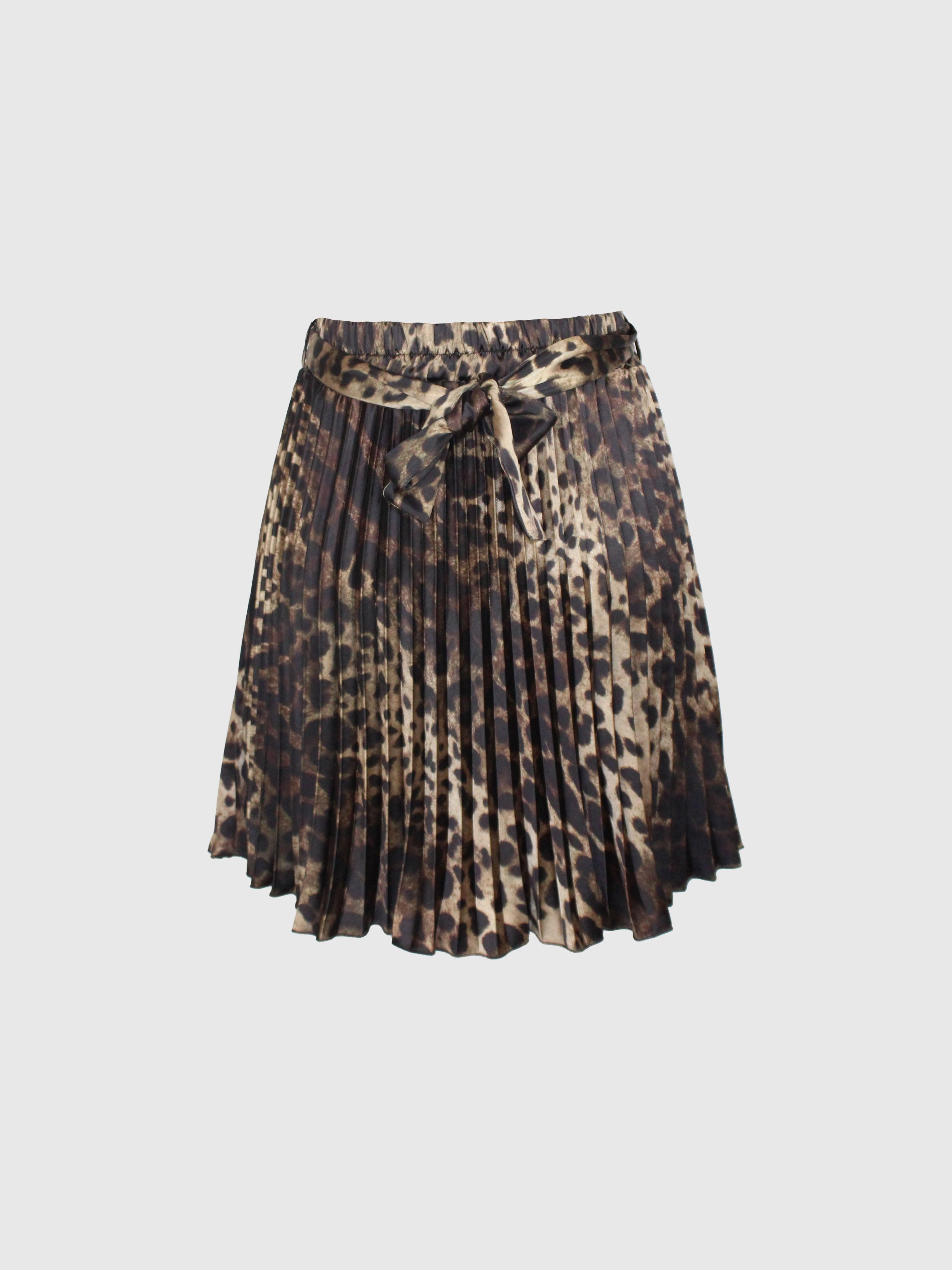 GONNA MORBIDA A PIEGHE STAMPA LEOPARDO CON CINTA LEOPARDO E CRISTALLI
