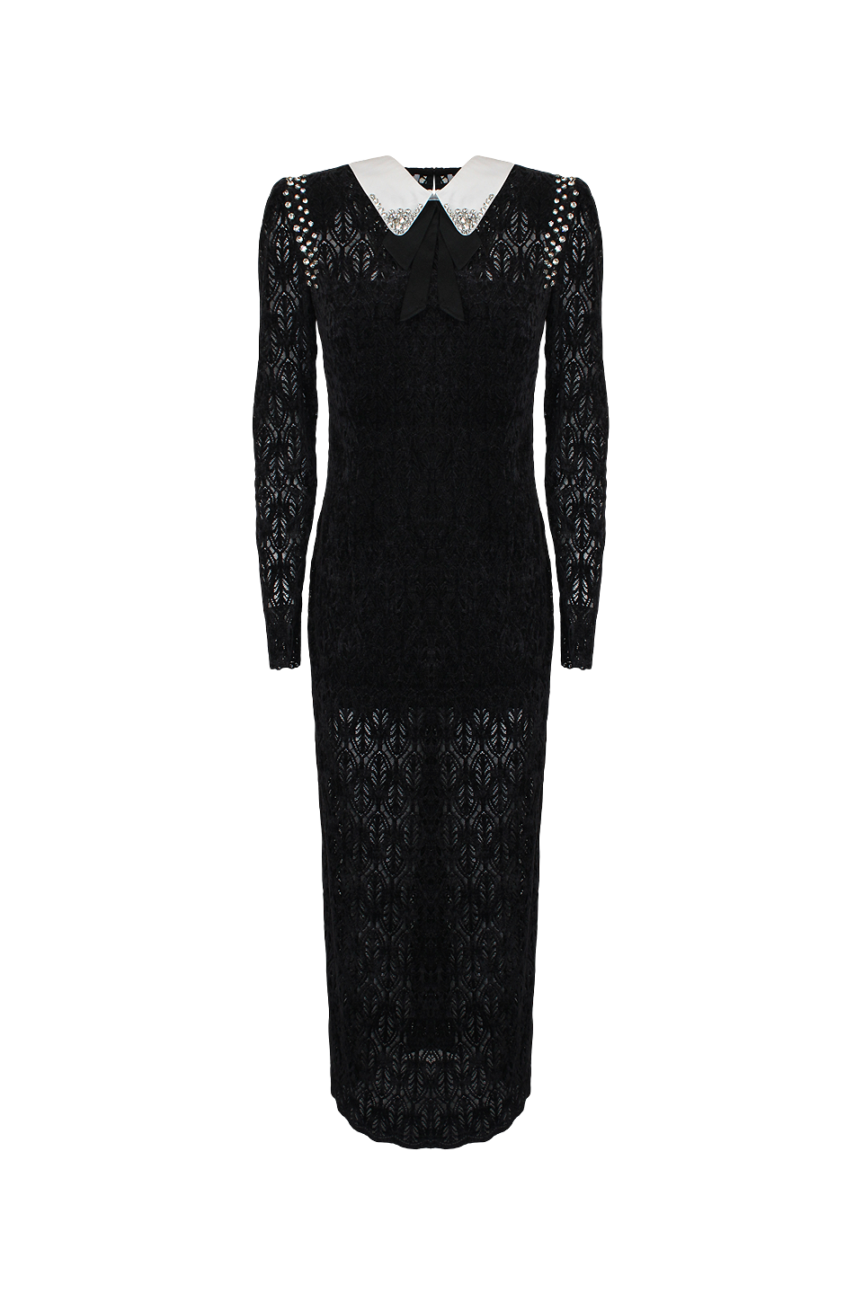 ABITO MIDI PIZZO IN VELLUTO NERO CON CRISTALLI