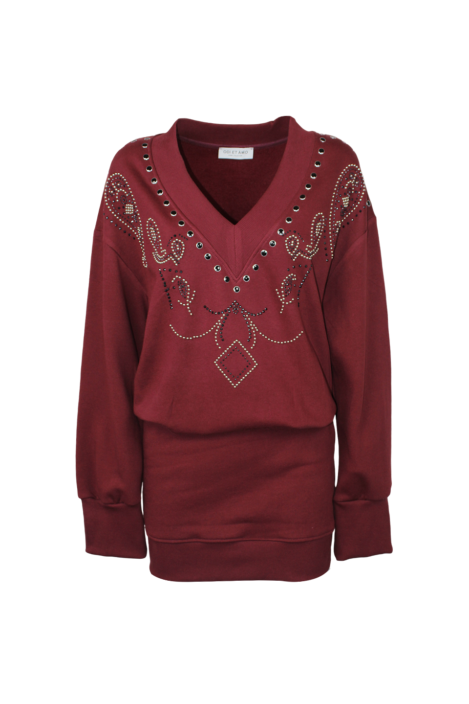 V-NECK SWEATSHIRT DRESS WITH PAISLEY PATTERN