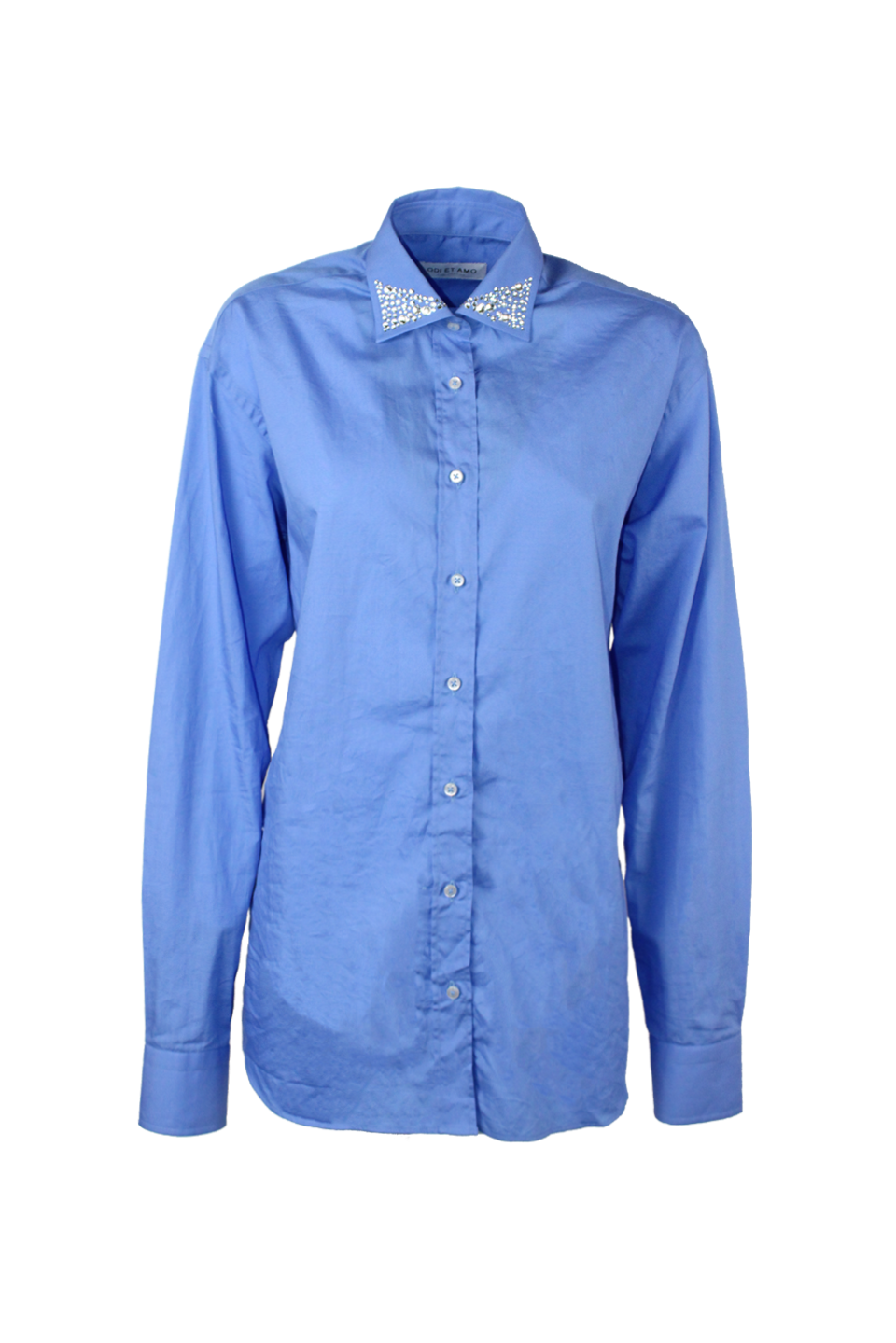 OXFORD COTTON SHIRT WITH RHINESTONE ON THE COLLAR