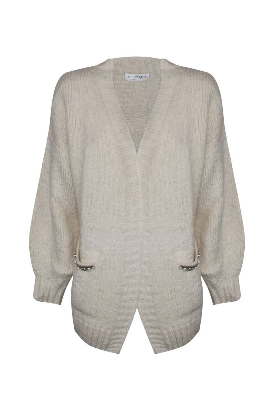 CARDIGAN MOHAIR CATENA CRISTALLI SU TASCHE