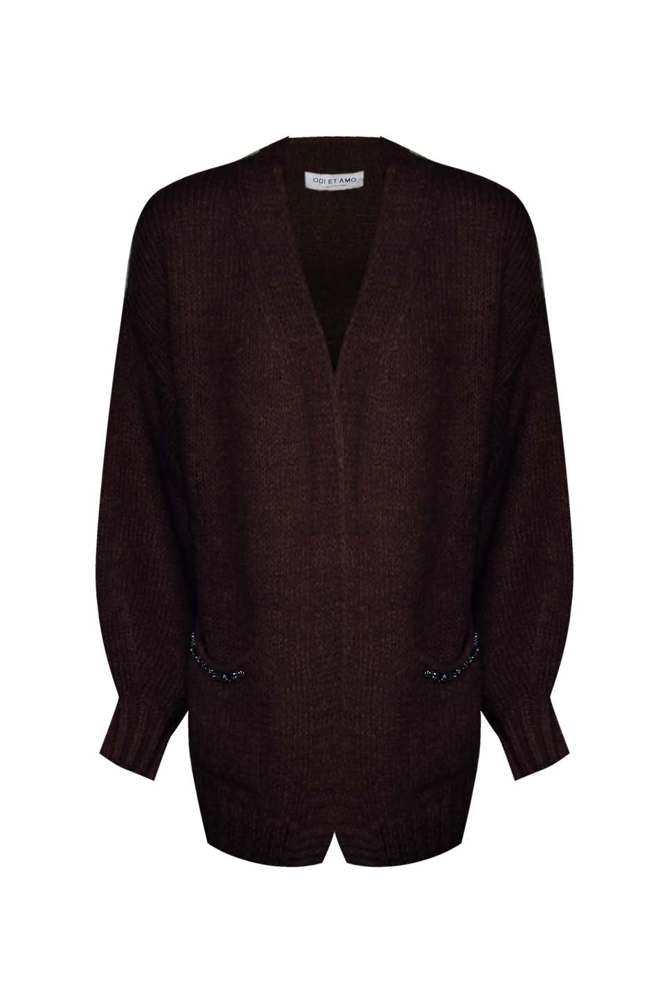 CARDIGAN MOHAIR CATENA CRISTALLI SU TASCHE