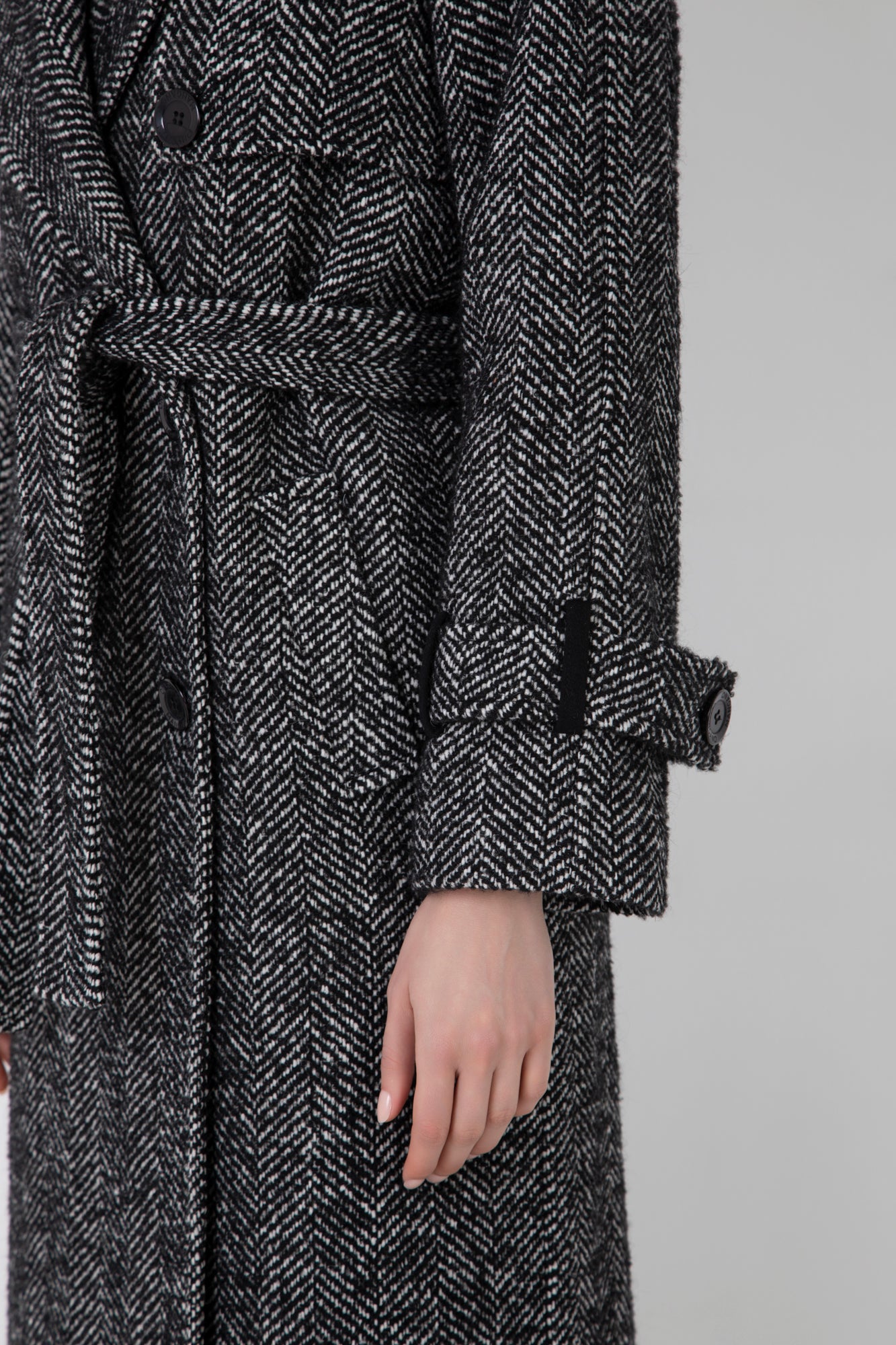 HERRINGBONE CASHMERE BLEND TRENCH COAT WITH BUTTONS AND POCKETS