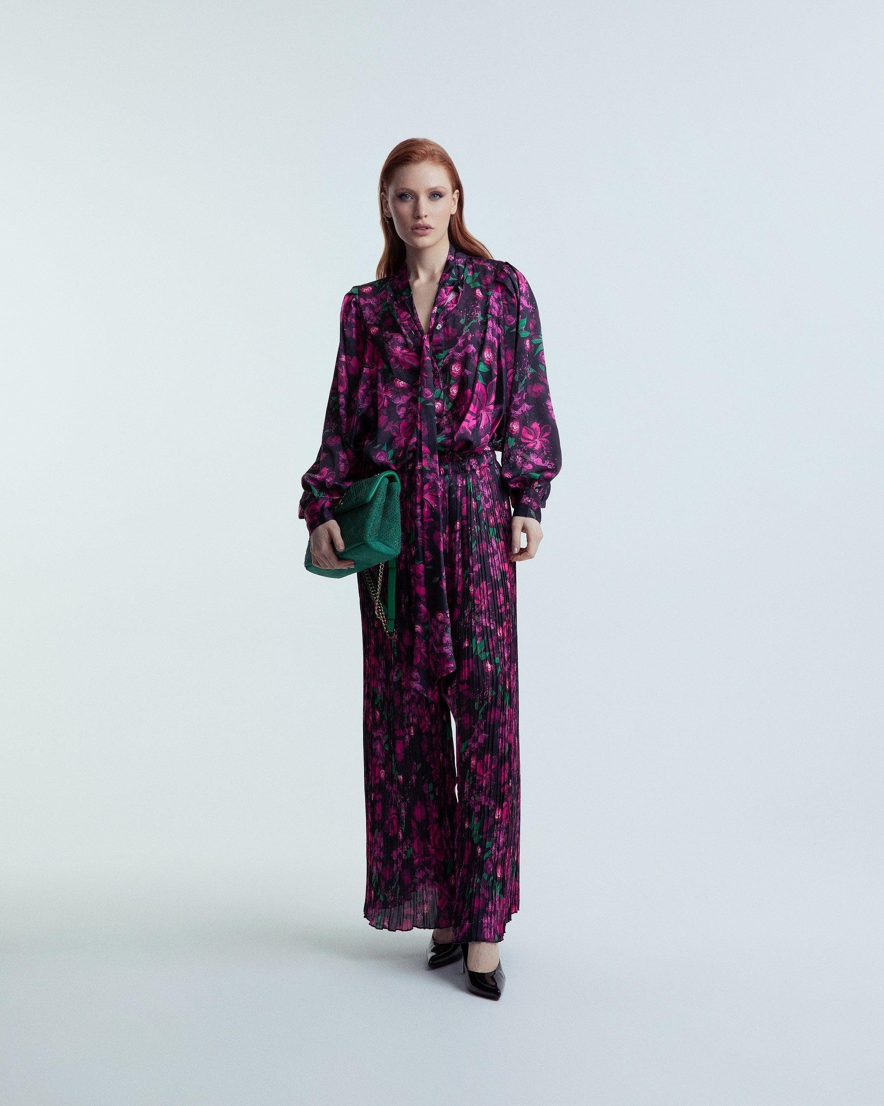 COORDINATO BLUSA AMPIA E PANTALONE PLISSETTATO A PALAZZO STAMPA FLOREALE