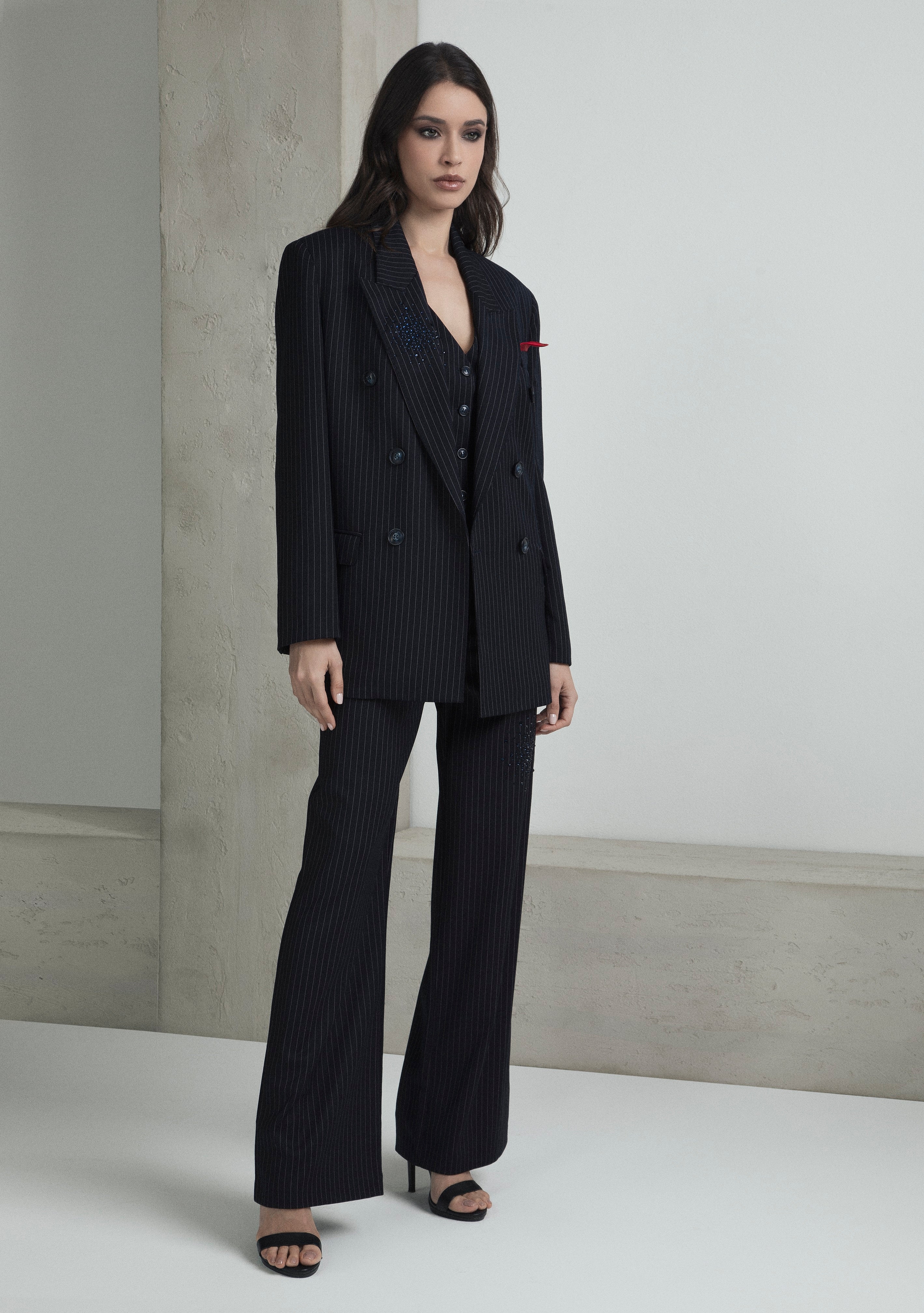 BLAZER DOPPIO PETTO CON APPLICAZIONI STRASS