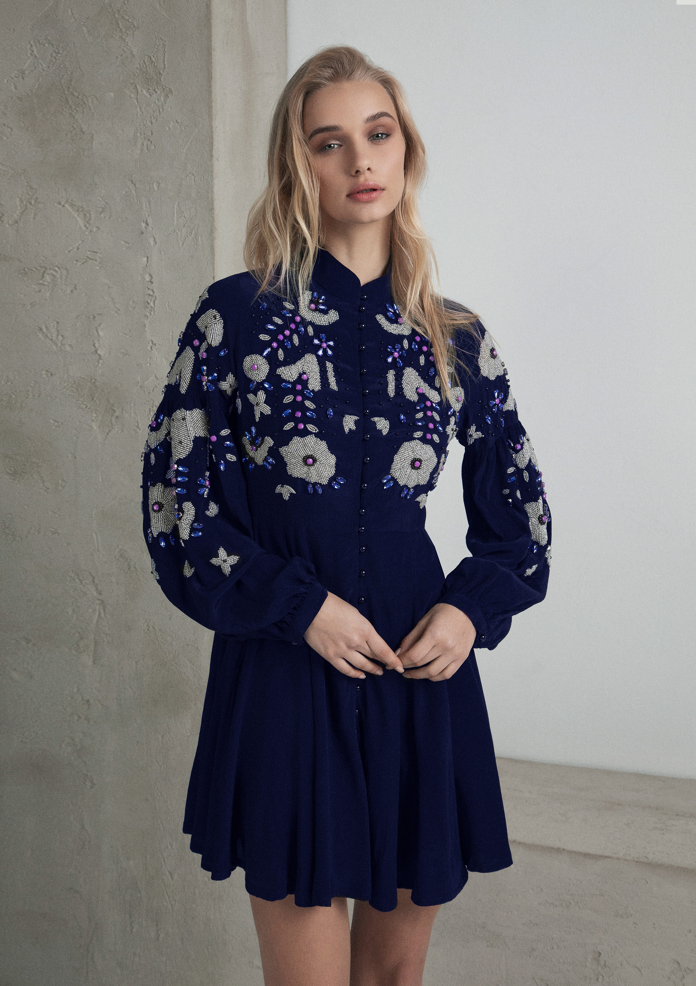 HAND-EMBROIDERED CAFTAN DRESS WITH FULL SKIRT