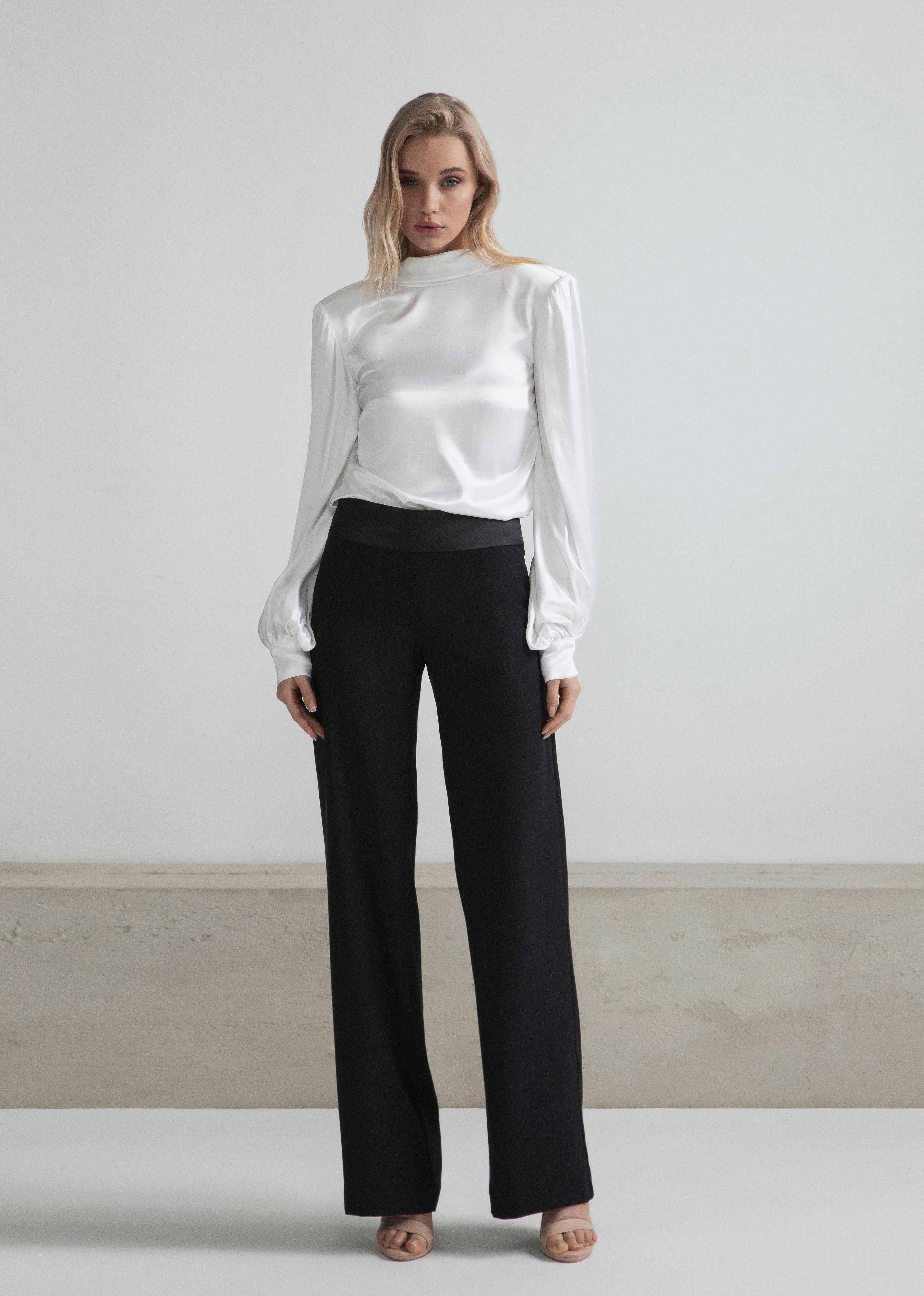 Wide-leg palazzo trousers in a tuxedo style