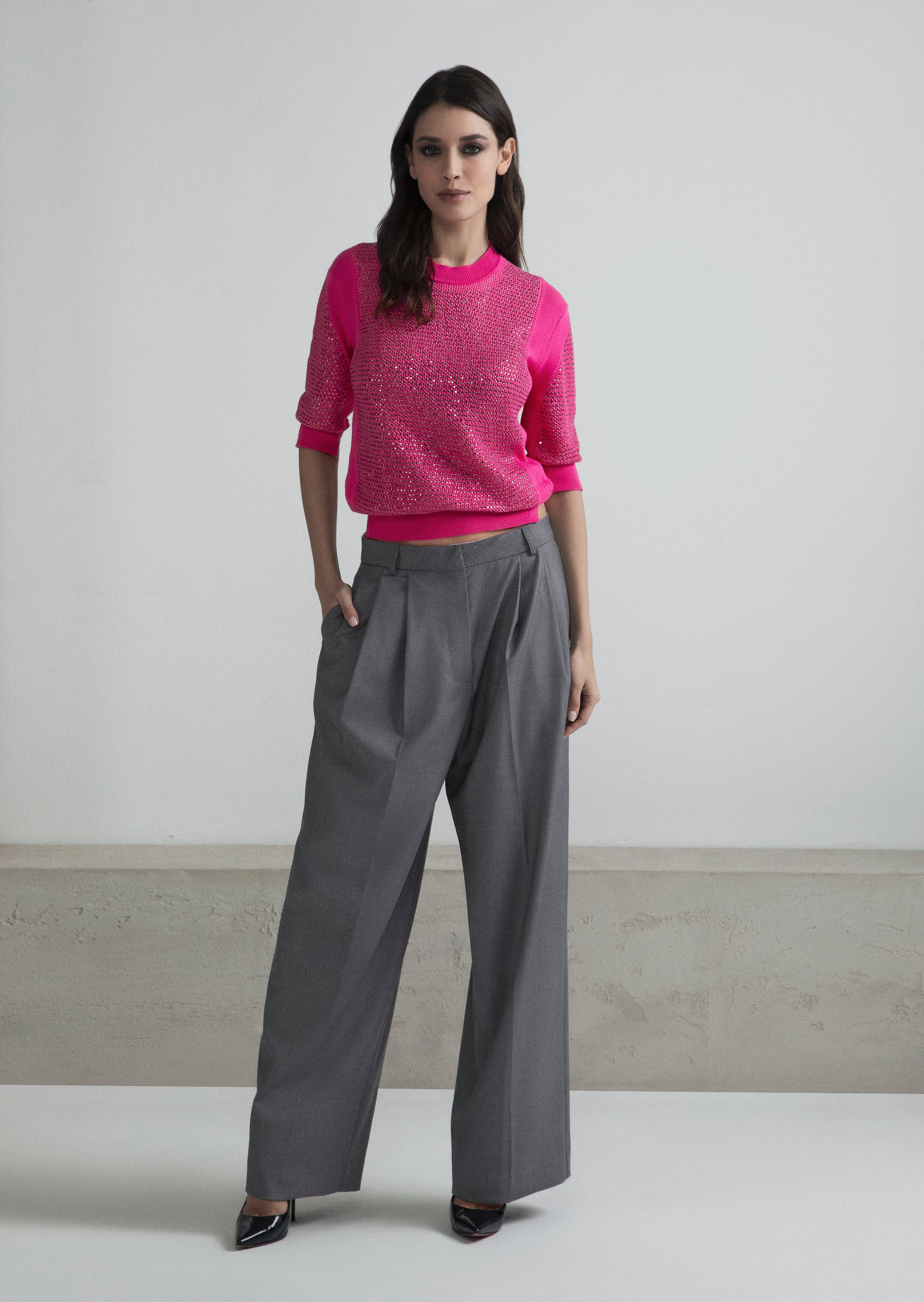 PULL‐OVER SOTTOGIACCA IN COTONE FULL STRASS CON CRISTALLI E MANICA 3/4