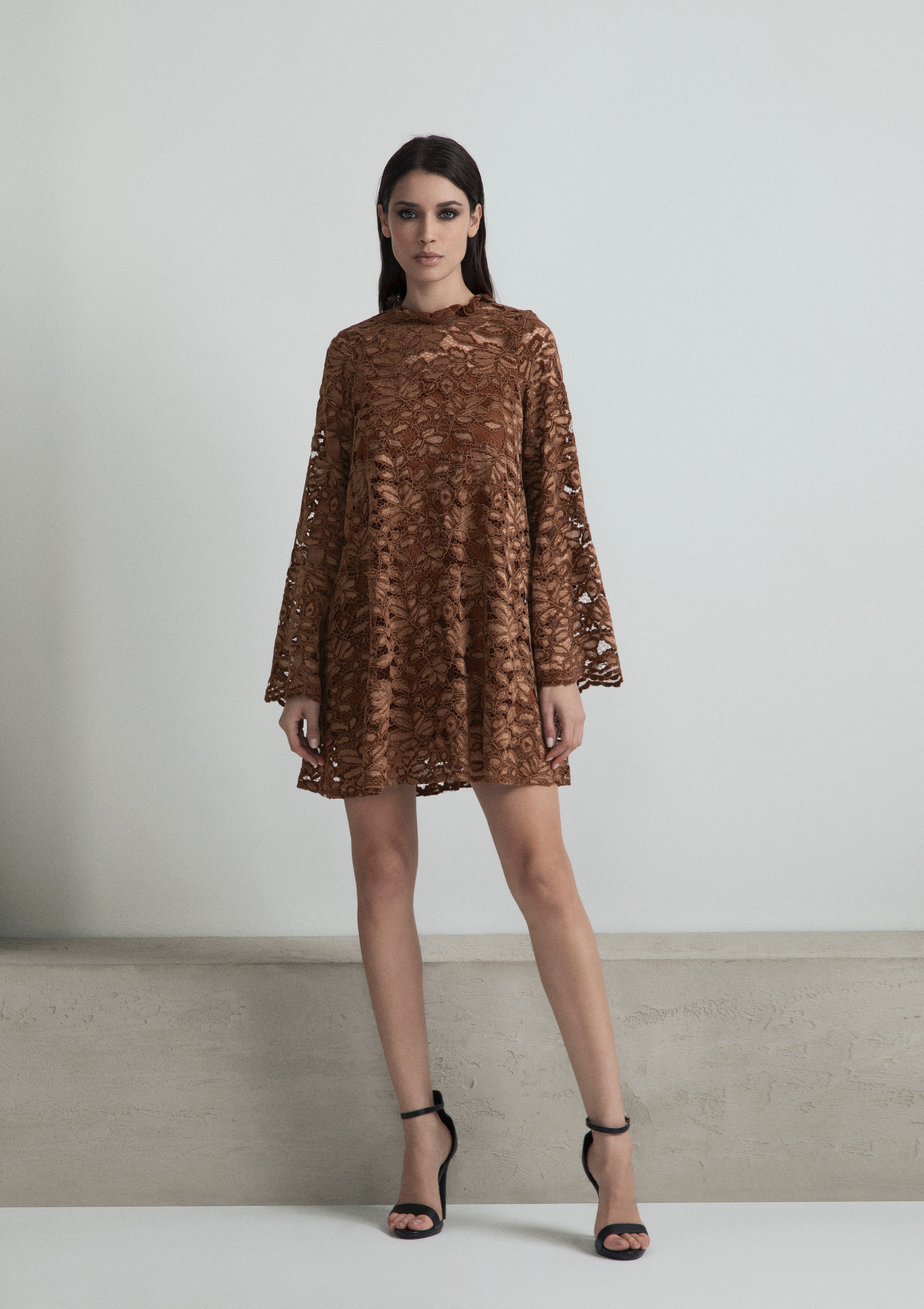 VELVET LACE AND CRYSTAL DRESS WITH HAND-EMBROIDERY