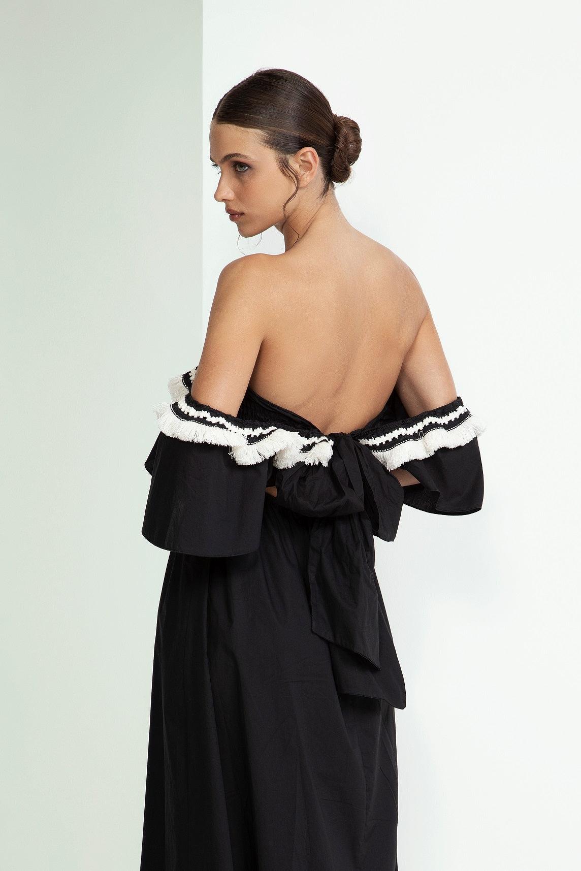 ABITO MIDI COTONE INSERTO FRANGIA