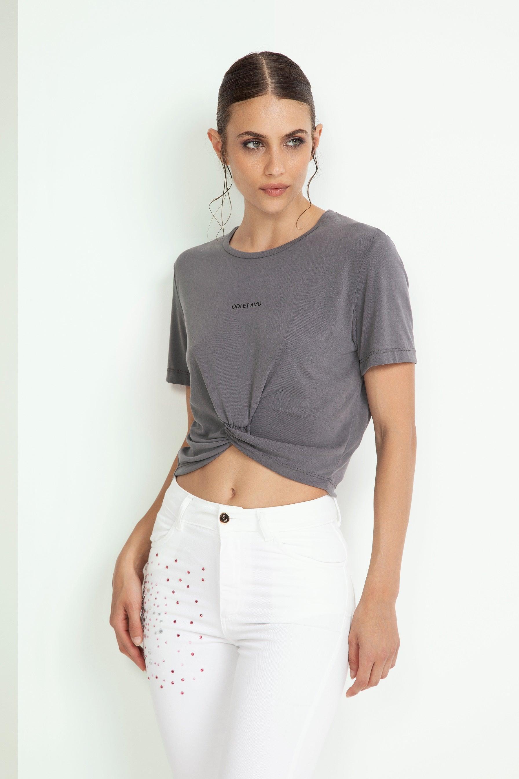 T‐SHIRT CORTA SMANICATA COTONE E MODAL CON NODO