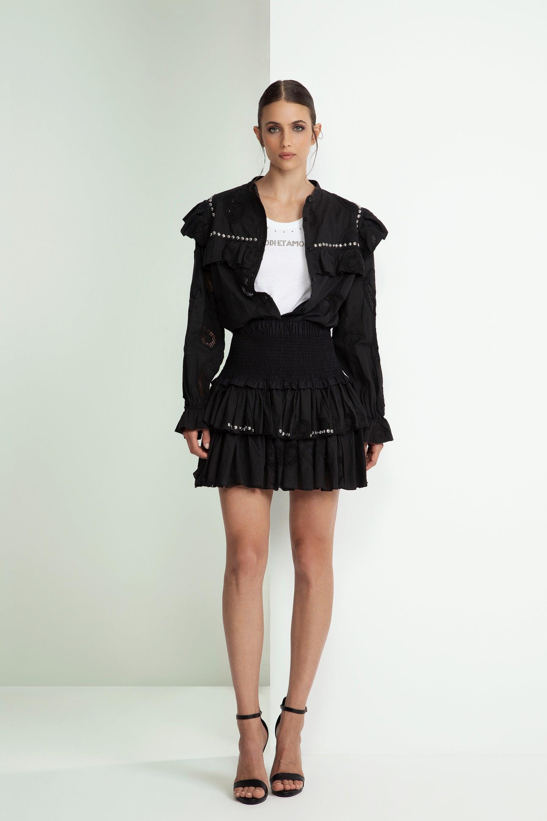 MINIGONNA ROUCHES CON BORCHIE PUNTO SMOCK ELASTICIZZATA