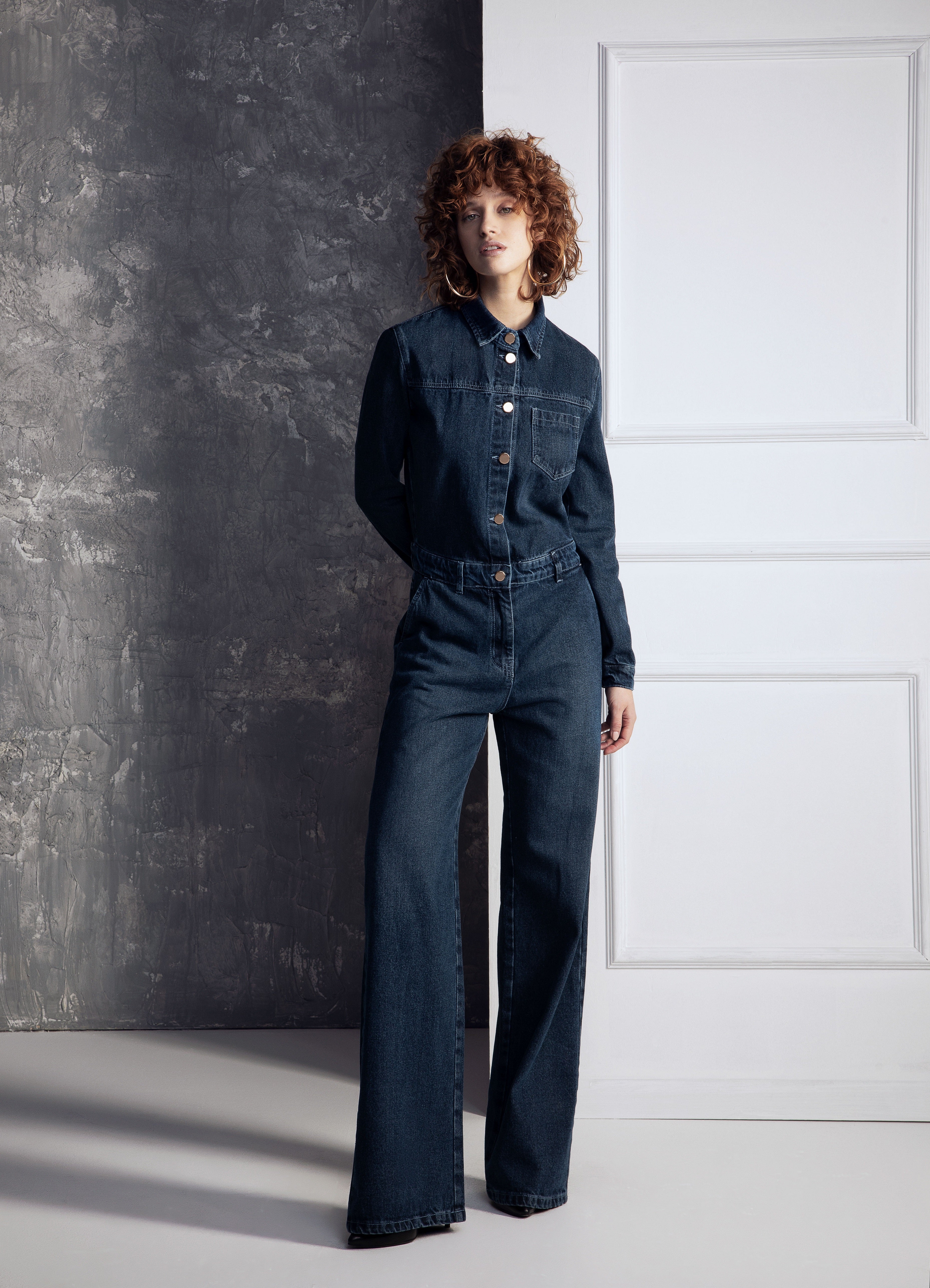 LAMINATED CARGO JUMPSUIT WITH BUTTONS AND POCKETS