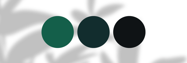 Three dark green, teal, and black color swatches on a white background with soft shadows