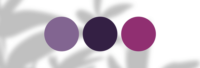 Three purple and violet fashion color swatches on white with soft shadows