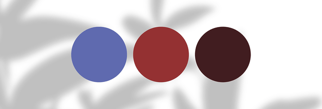 Three color swatches in blue, red, and burgundy on a white background