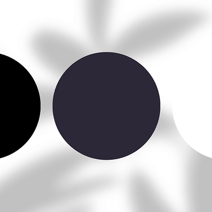Three color swatches black, dark gray, white on abstract gray and white background