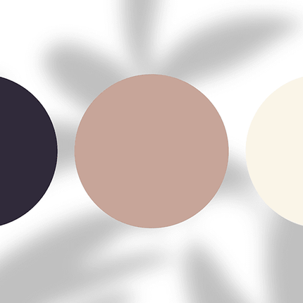 Neutral color palette with dark purple, beige, and off-white circles on a soft background