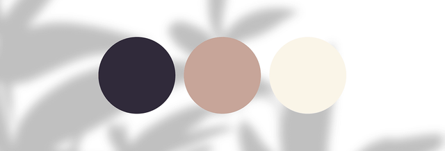 Neutral color palette with dark purple, beige, and off-white circles on a soft background