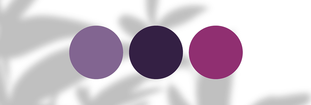 Three purple tone circles on white background with gray abstract shadows, color palette concept