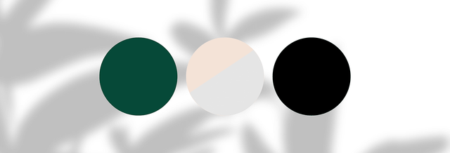 Three color swatches: dark green, beige and light gray, black, on white background