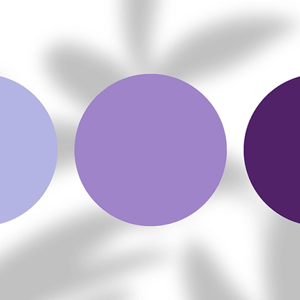 Three purple color swatches on white background with leaf shadow pattern