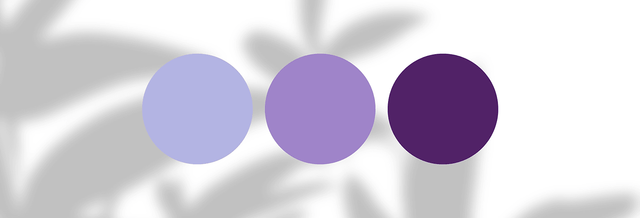 Three purple color swatches on white background with leaf shadow pattern
