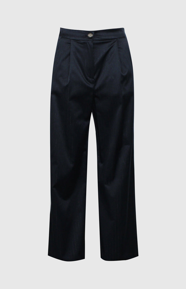 BLUE LUREX PINSTRIPED MEN'S TROUSERS WITH POCKETS