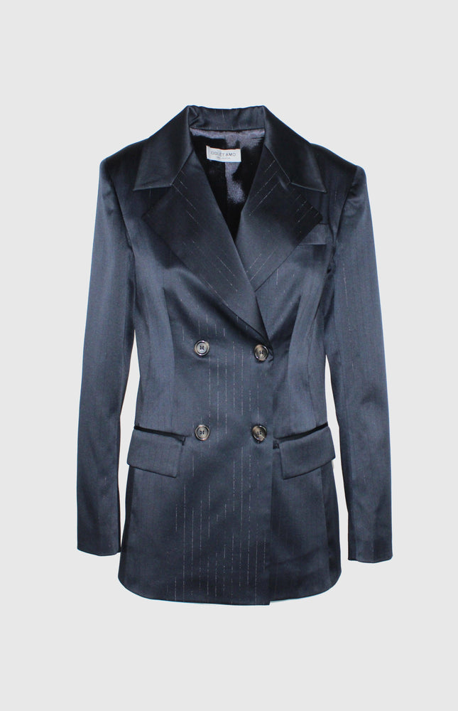 BLAZER GESSATO LUREX BLU DOPPIOPETTO E TASCHE