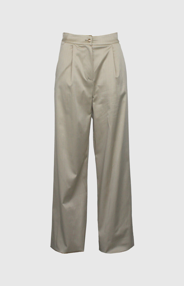 BEIGE LUREX PINSTRIPE MEN'S TROUSERS WITH POCKETS