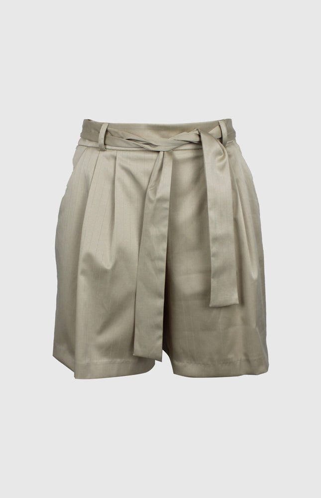 BEIGE LUREX PINSTRIPED MEN'S BERMUDA SHORTS WITH POCKETS