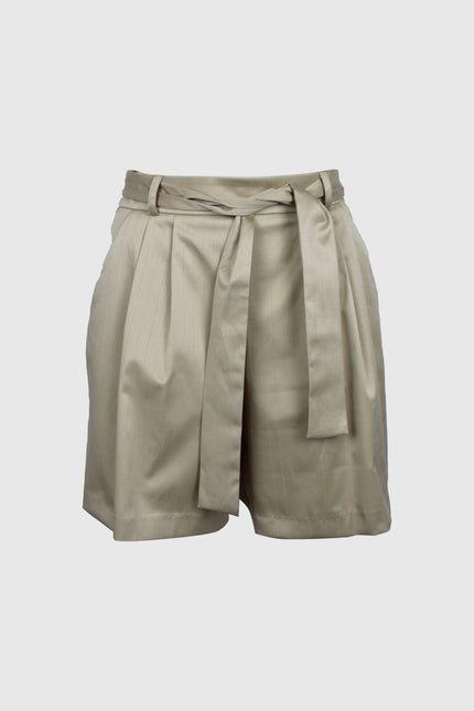 BEIGE LUREX PINSTRIPED MEN'S BERMUDA SHORTS WITH POCKETS