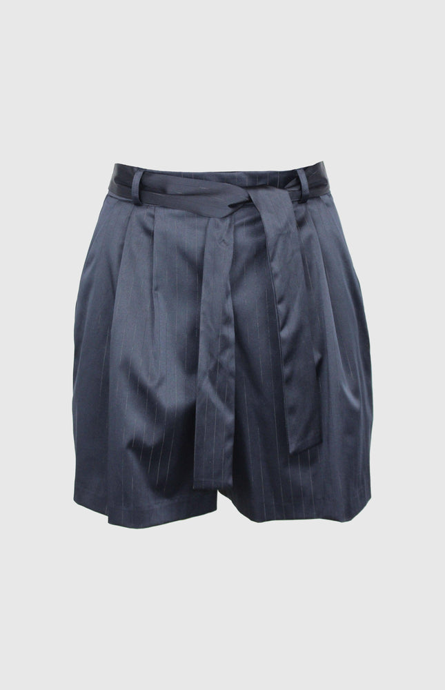 BLUE LUREX PINSTRIPE BERMUDA SHORTS WITH POCKETS
