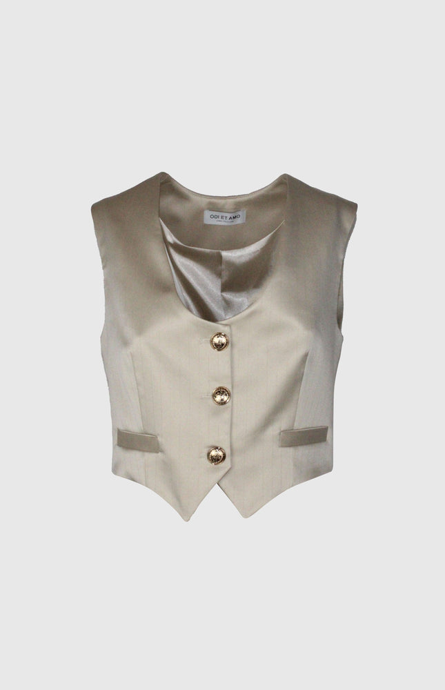GILET ADERENTE BEIGE TRE BOTTONI GESSATO LUREX
