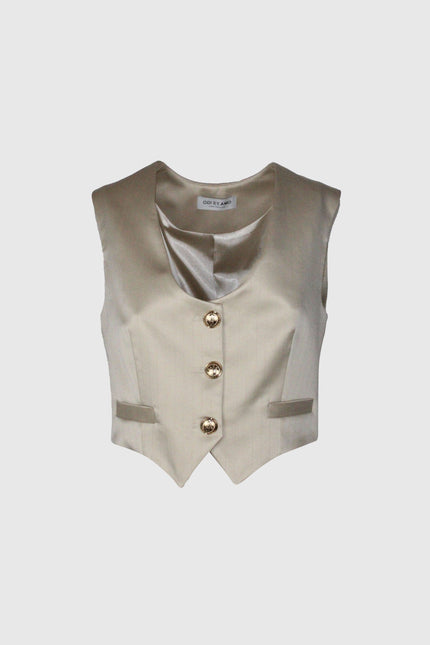 GILET ADERENTE BEIGE TRE BOTTONI GESSATO LUREX