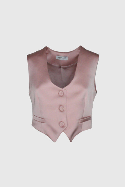 GILET ROSA CIPRIA ADERENTE IN RASO DI VISCOSA TRE BOTTONI