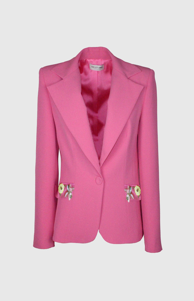 GIACCA FUCSIA TESSUTO TECNICO MONOPETTO UN BOTTONE E TASCHE GIOIELLO