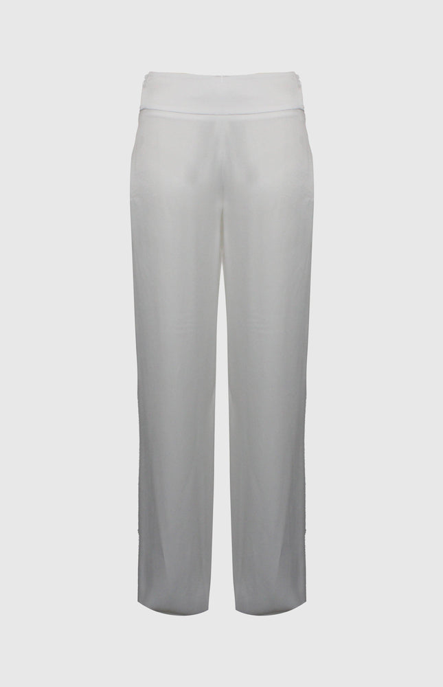 WHITE SATIN WIDE-LEG TUXEDO TROUSERS
