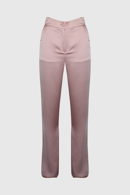 ELEGANT PINK SATIN TROUSERS WITH POCKETS