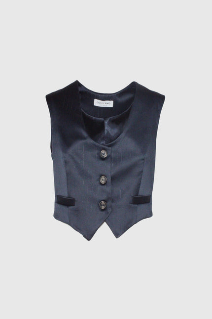 GILET BLU ADERENTE BEIGE TRE BOTTONI GESSATO LUREX