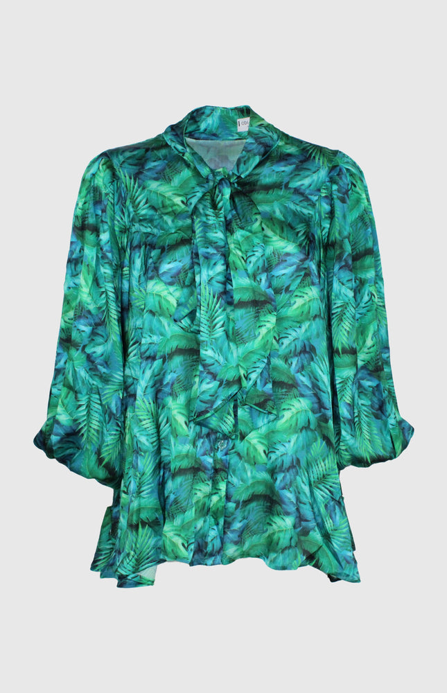 COORDINATO BLUSA AMPIA E PANTALONE PLISSETTATO A PALAZZO STAMPA FLOREALE VERDE