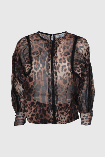 COORDINATO BLUSA SEMITRASPARENTE E GONNA LUNGA A BALZE STAMPA LEOPARDO