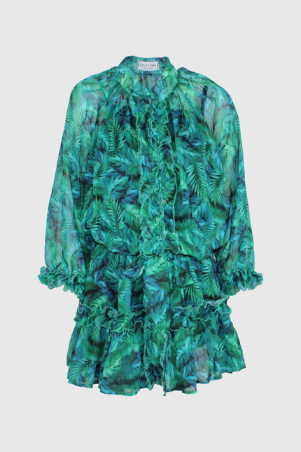 ABITO CORTO CHEMISIER IN CHIFFON SEMITRASPARENTE CON STAMPA FLOREALE E SOTTOVESTE